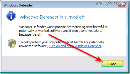 Inaktivera Windows Defender Vista