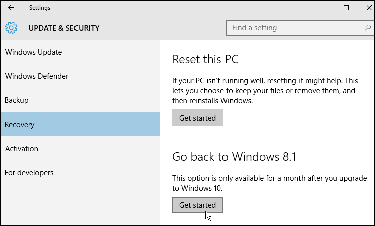 återhämtning Windows 10