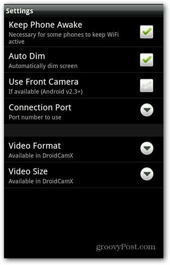 DroidCam Android-appinställningar