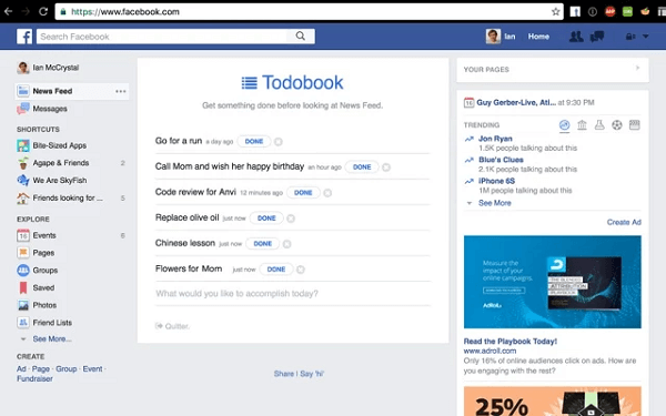 Todobook blockerar ditt Facebook-nyhetsflöde tills du gör dina prioriteringar för dagen.