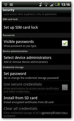 Android PIN-kod inställning av SIM-kortlås