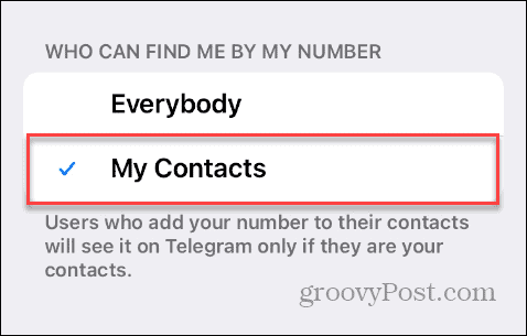 Sök efter telefonnummer på Telegram
