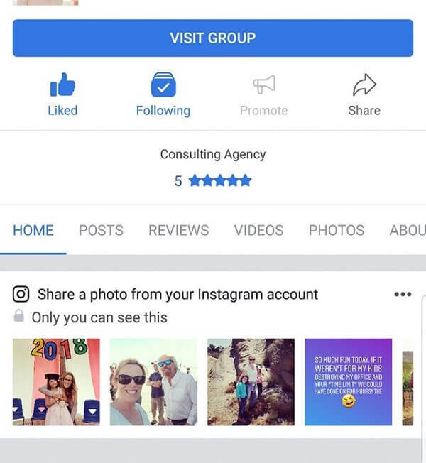 Facebooks mobilapp föreslår nu Instagram-foton att dela till en sida.