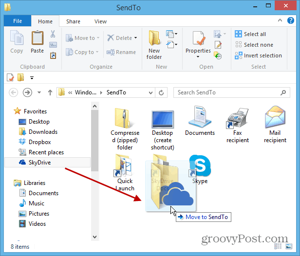 Lägg till SkyDrive i Windows högerklicka på Skicka till-menyn