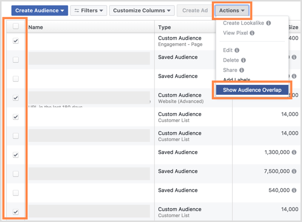 Facebook Visa publiköverlappning