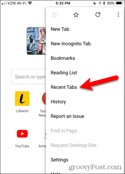 Tryck på Senaste flikar i Chrome för iOS