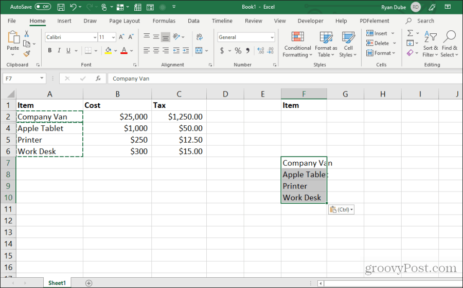 klistra in synliga celler i Excel