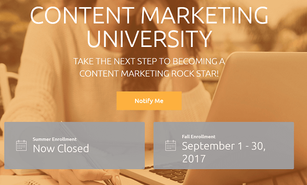 CMI: s prenumerationsbaserade utbildningsprogram är Content Marketing University.