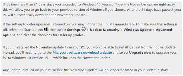 Microsoft Win10 November Update-anteckningar