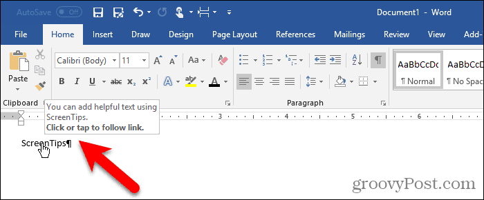 Bokmärke dold och inget Ctrl + Klicka i ScreenTip i Word