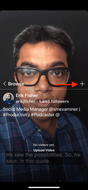 Alternativ för att ladda upp en video till din IGTV-kanal genom att klicka på plusikonen.