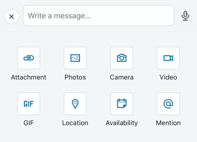 LinkedIn-mobilapps postalternativ, inklusive bilaga och GIF