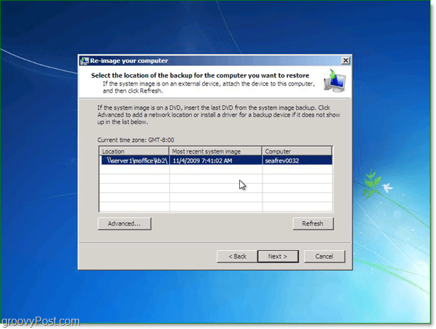 du kan använda en systembild från i nätverket för att återställa Windows 7