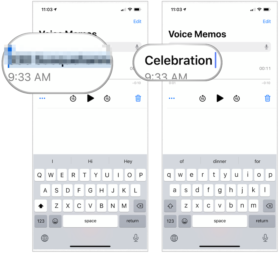 iPhone röstminnen ändrar namn