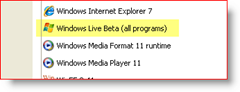 Kontrollpanelen, Windows XP, installerade appar, Windows Live Beta (alla program)