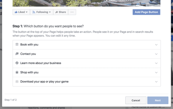 Steg 1 för att skapa din Facebook-sida med uppmaningsknapp.