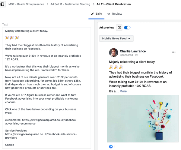 Skapa en reklamkampanj för Facebook-annonser, steg 7.