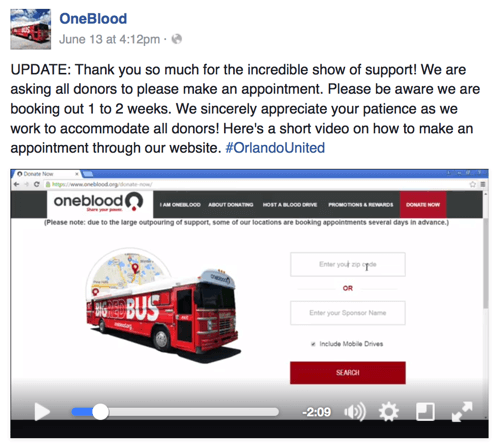 oneblood Facebook-video