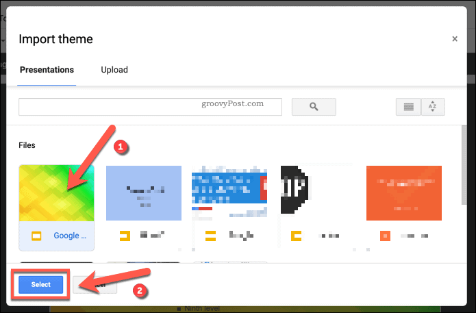 Importera ett befintligt maltema till en presentation av Google Slides