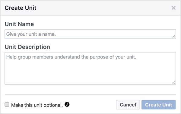 Ge Facebook-gruppsenheten ett namn och en beskrivning. 