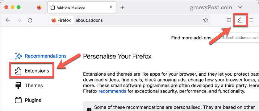 Öppna Firefox-tillägg