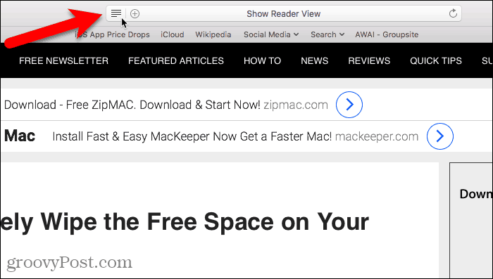 Visa läsarvy i Safari för Mac