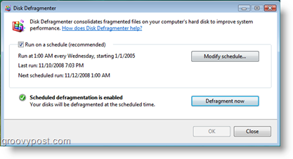 Diskdefragmenterare för Windows Vista Job Scheduler