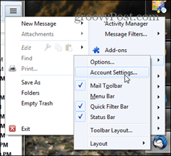 alternativet för inställningar för thunderbird-konto