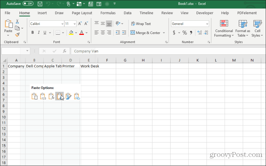 klistra in med transponering i Excel
