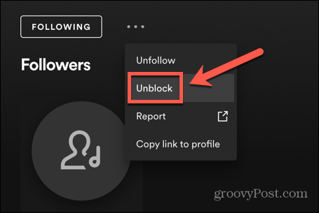 avblockera följare på spotify