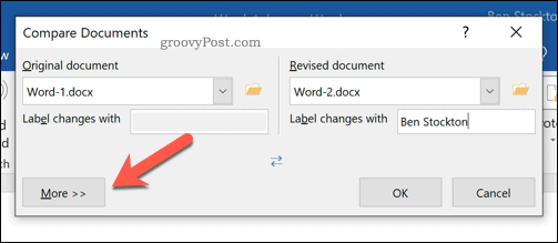 Ytterligare alternativ för att jämföra Microsoft Word-dokument