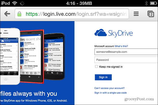 Logga in på SkyDrive