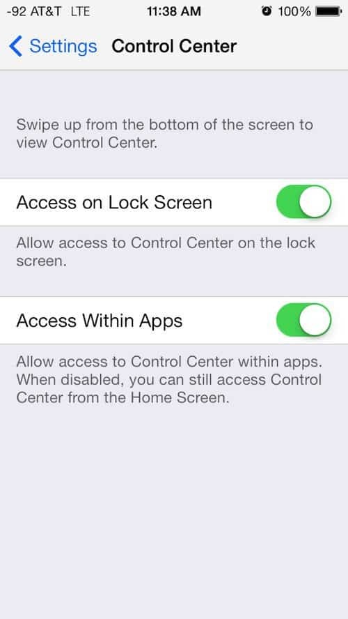 Hur du inaktiverar iOS 7 Control Center när du använder appar