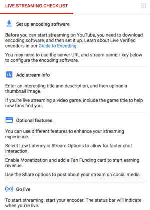 checklista för livestreaming på youtube