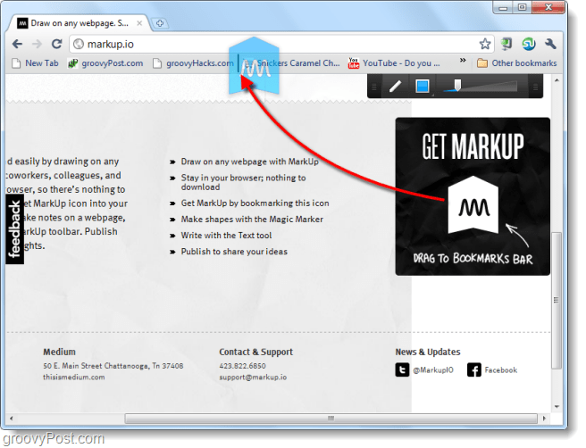 Webbplatser med skärmdumpning och dra på dem med Markup.io