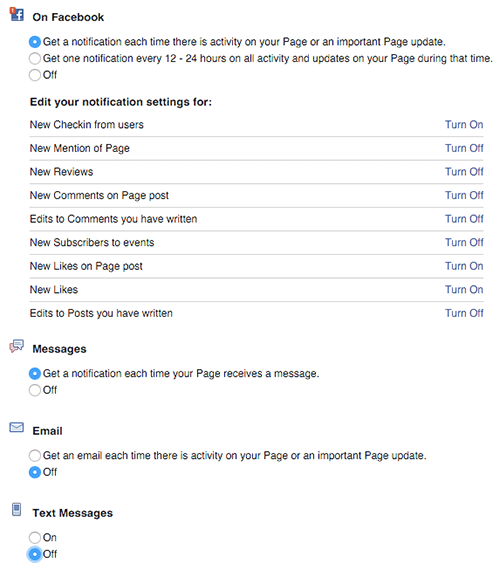 anmälningsinställningar för facebook-sidor på skrivbordet