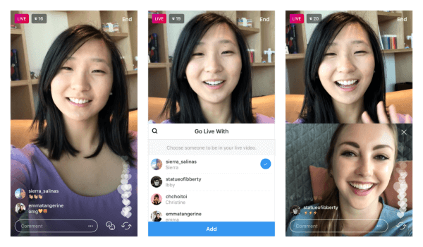 Instagram testar förmågan att dela direktsändning med en annan användare.