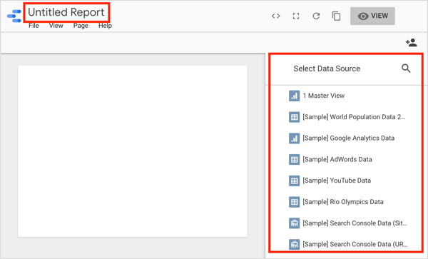 Välj en datakälla och lägg till ett namn för din rapport.