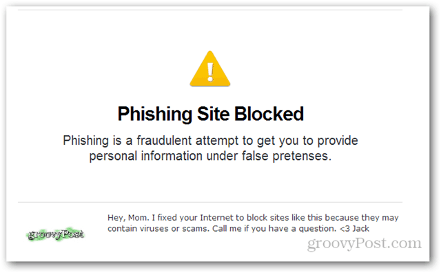 öppnar phishing-webbplatsen blockerad