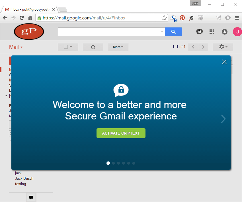 Criptext installerat i gmail