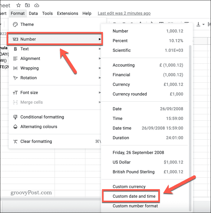 Ställ in anpassat datum- och tidsformat i Google Kalkylark