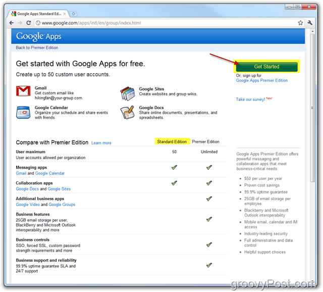 Länk till Google Apps Standard Edition Kom igång