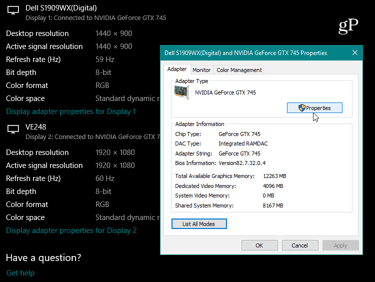 Grafikkortegenskaper Windows 10