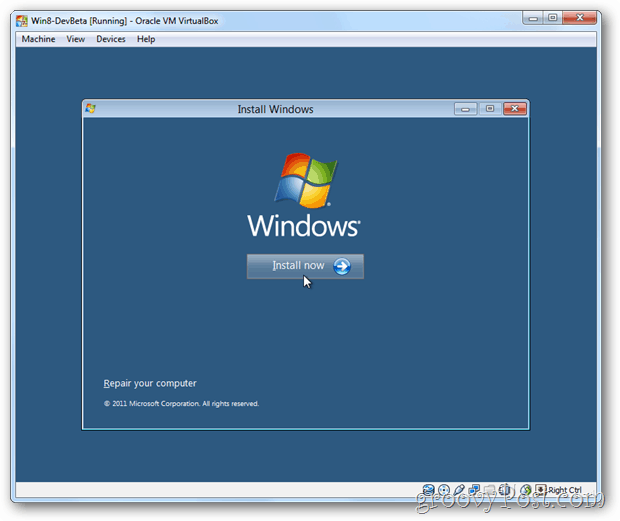 VirtualBox Windows 8 installera nu rutan