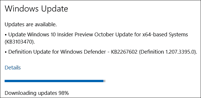 Oktoberuppdatering (KB3103470) för Windows 10 Insider Preview