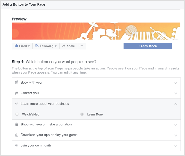 Facebook lägg till CTA-knapp på sidan