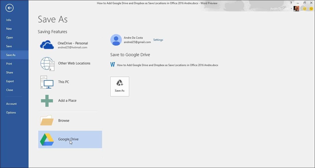Lägg till Google Drive och Dropbox som Spara platser i Microsoft Office