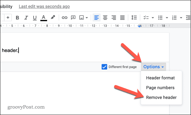 Ta bort en sidhuvud eller sidfot i Google Dokument