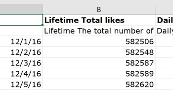Den här kolumnen visar det totala antalet gillanden för din Facebook-sida.