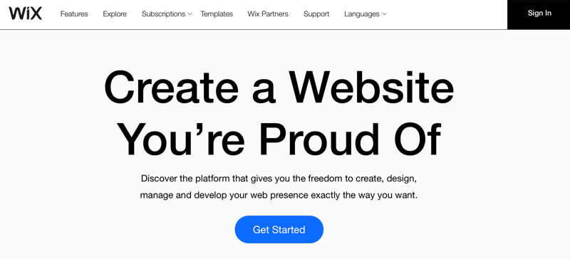 Wix.com rubrik 'Skapa en webbplats du är stolt över'